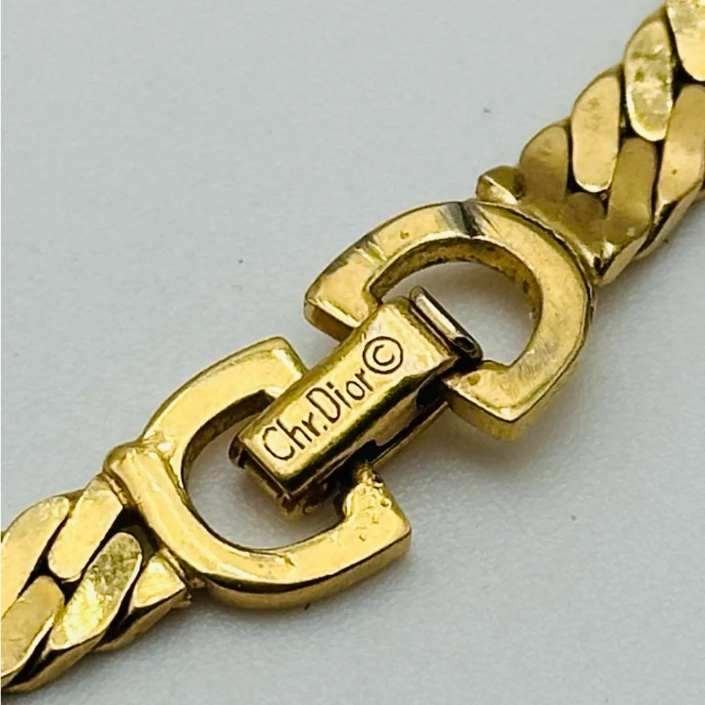 Vintage Dior Gold Necklace Amber Rhinestone Chain 80s 90s - Picture 7 of 9